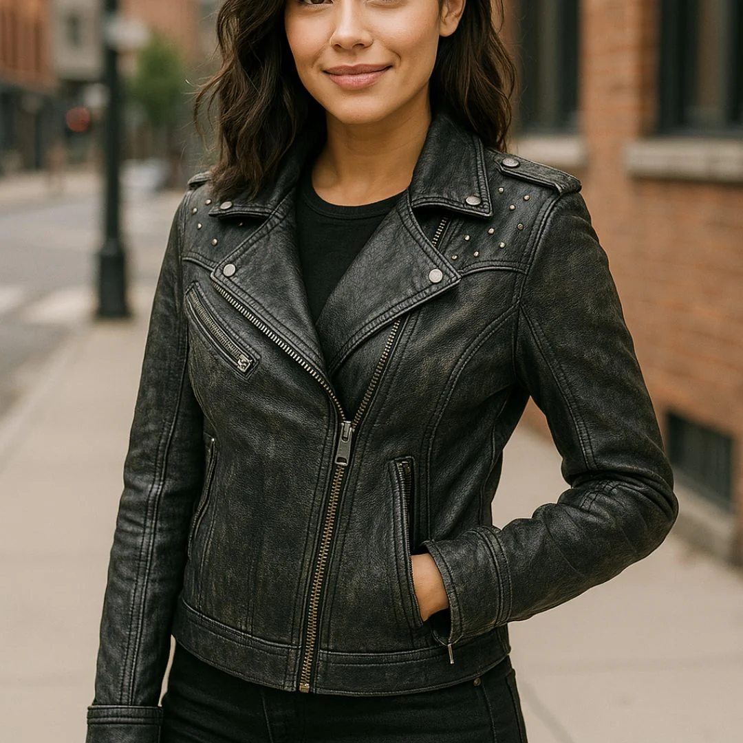 Dark Maiden Womens Studded Leather Jacket - Image 2