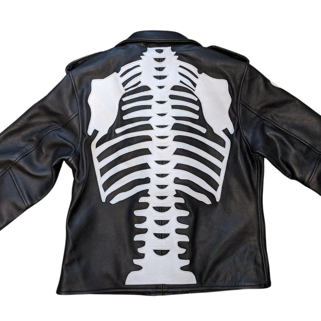Womens White Skeleton Bones Classic Motorcycle Jacket - Image 2